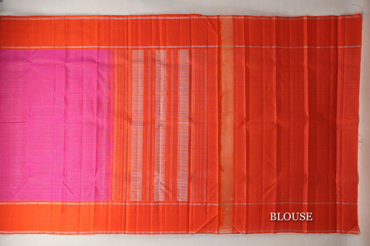 Magenta Zari Checks with Deep Orange Borders Vintage Kanjivaram Silk Saree blouse