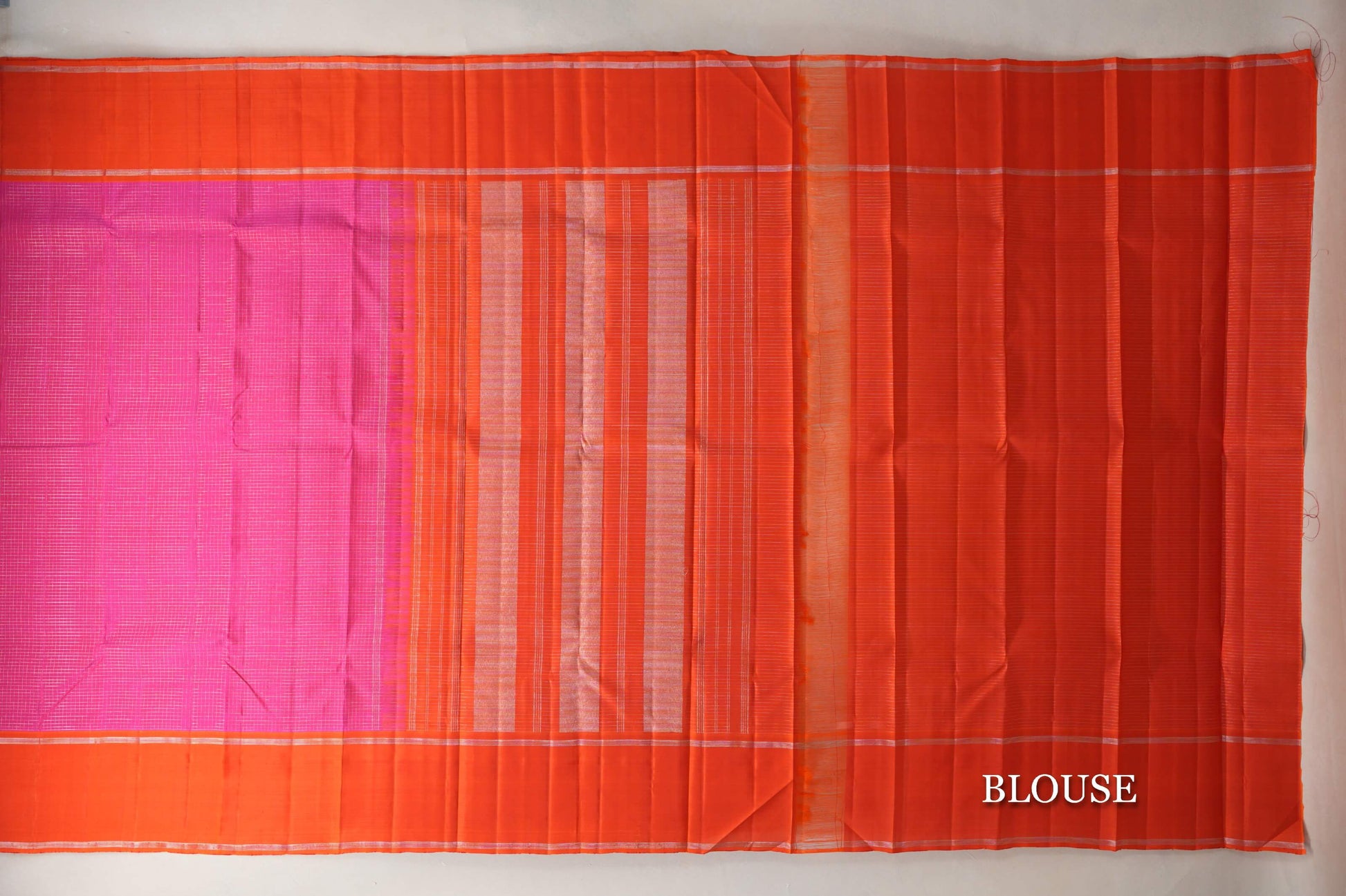 Magenta Zari Checks with Deep Orange Borders Vintage Kanjivaram Silk Saree blouse
