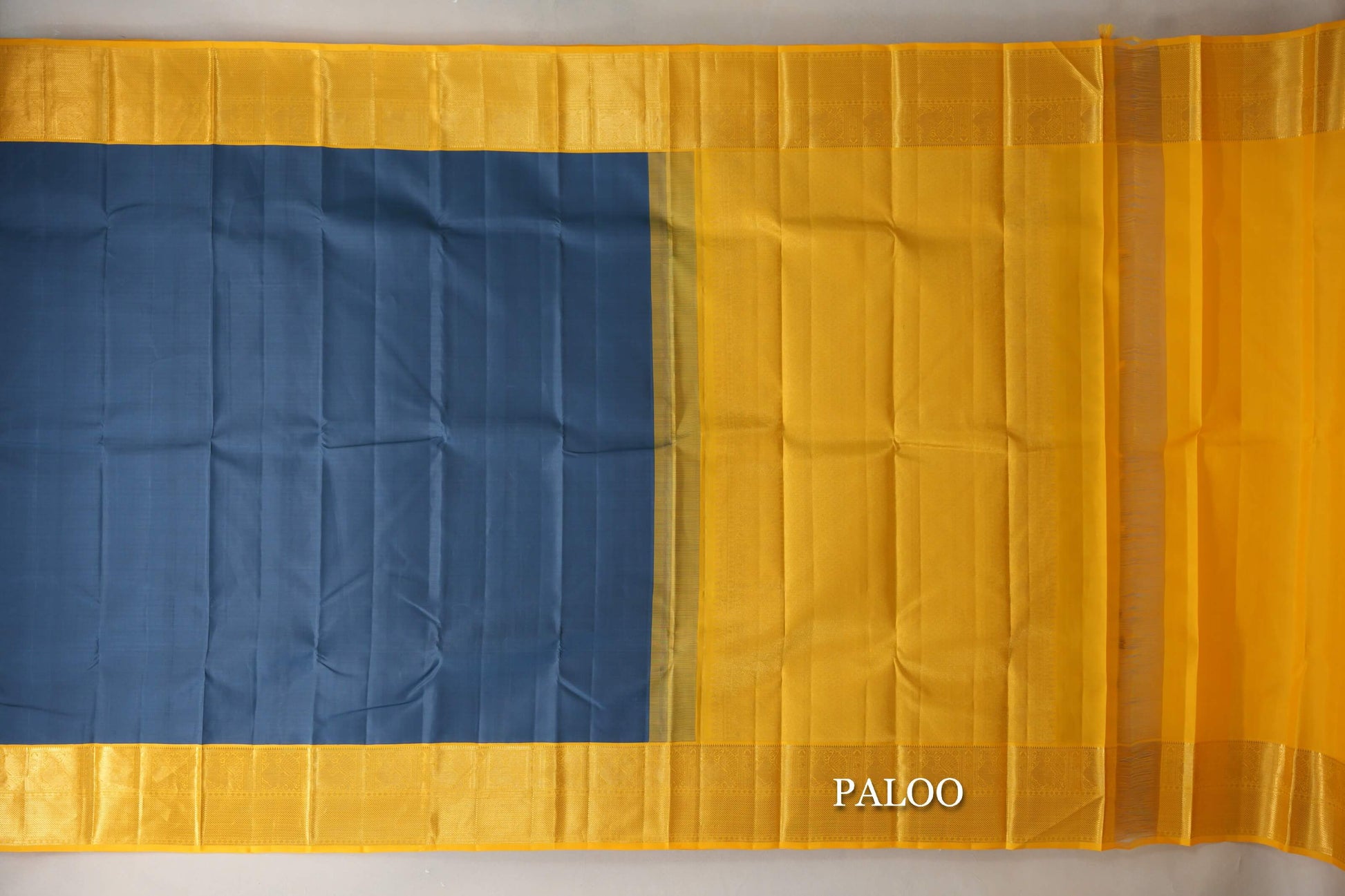Jet Gray with Yellow Borders Vintage Kanjivaram Silk Saree paloo
