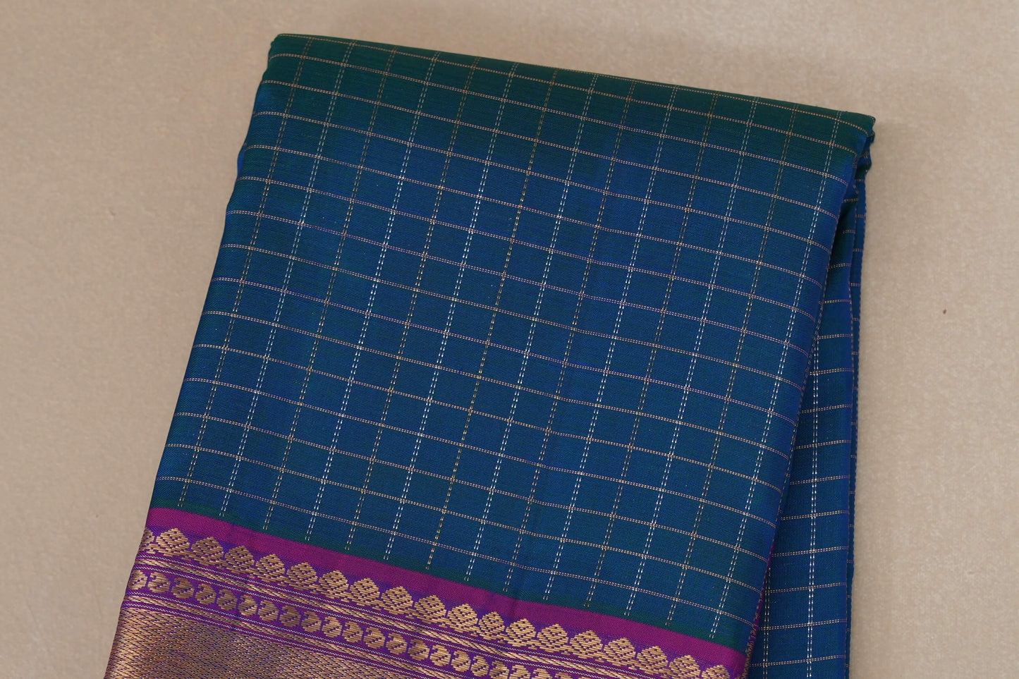 Peacock Blue Kanjivaram Silk Saree   body zoom