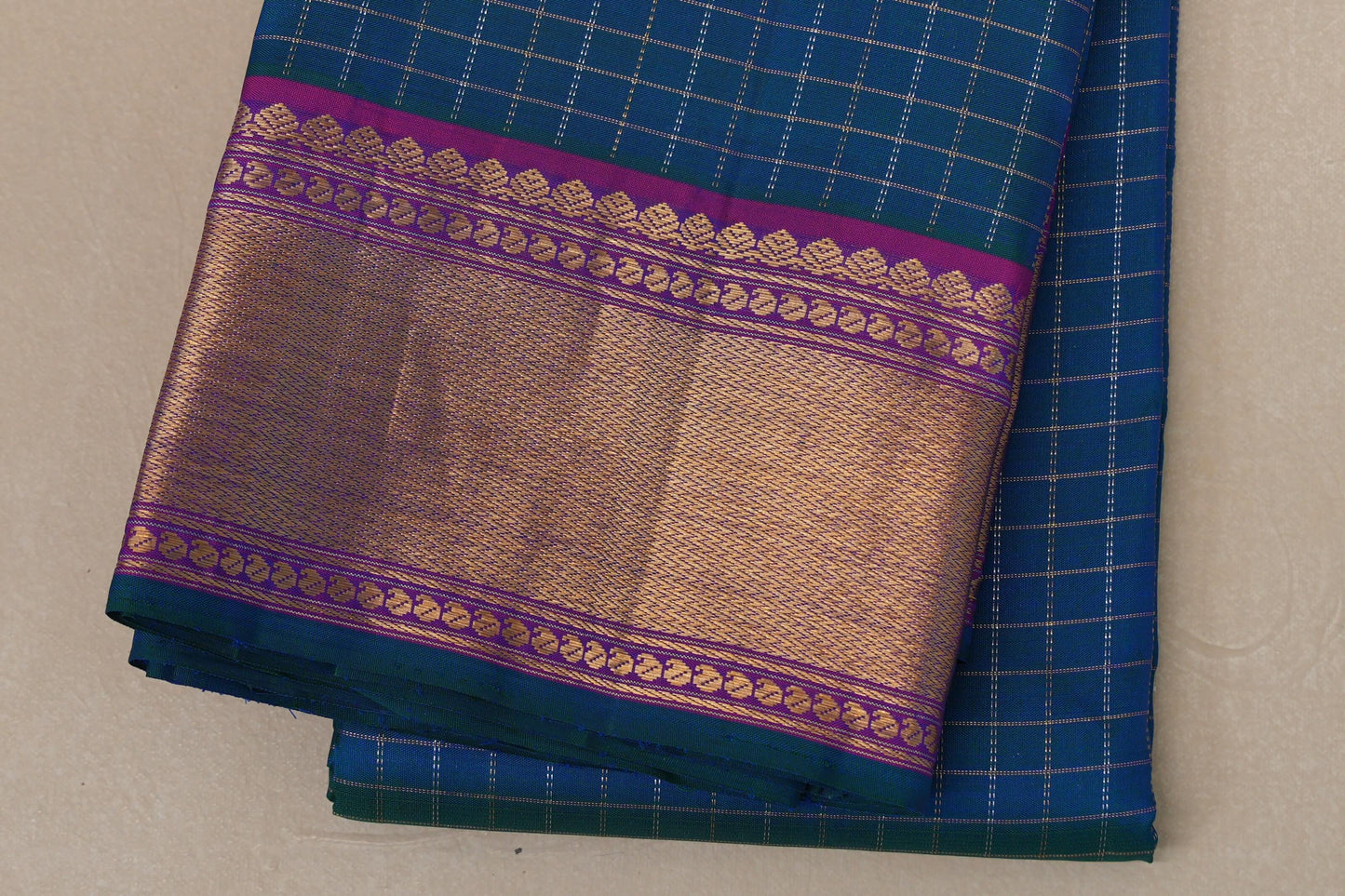 Peacock Blue Kanjivaram Silk Saree  border zoom