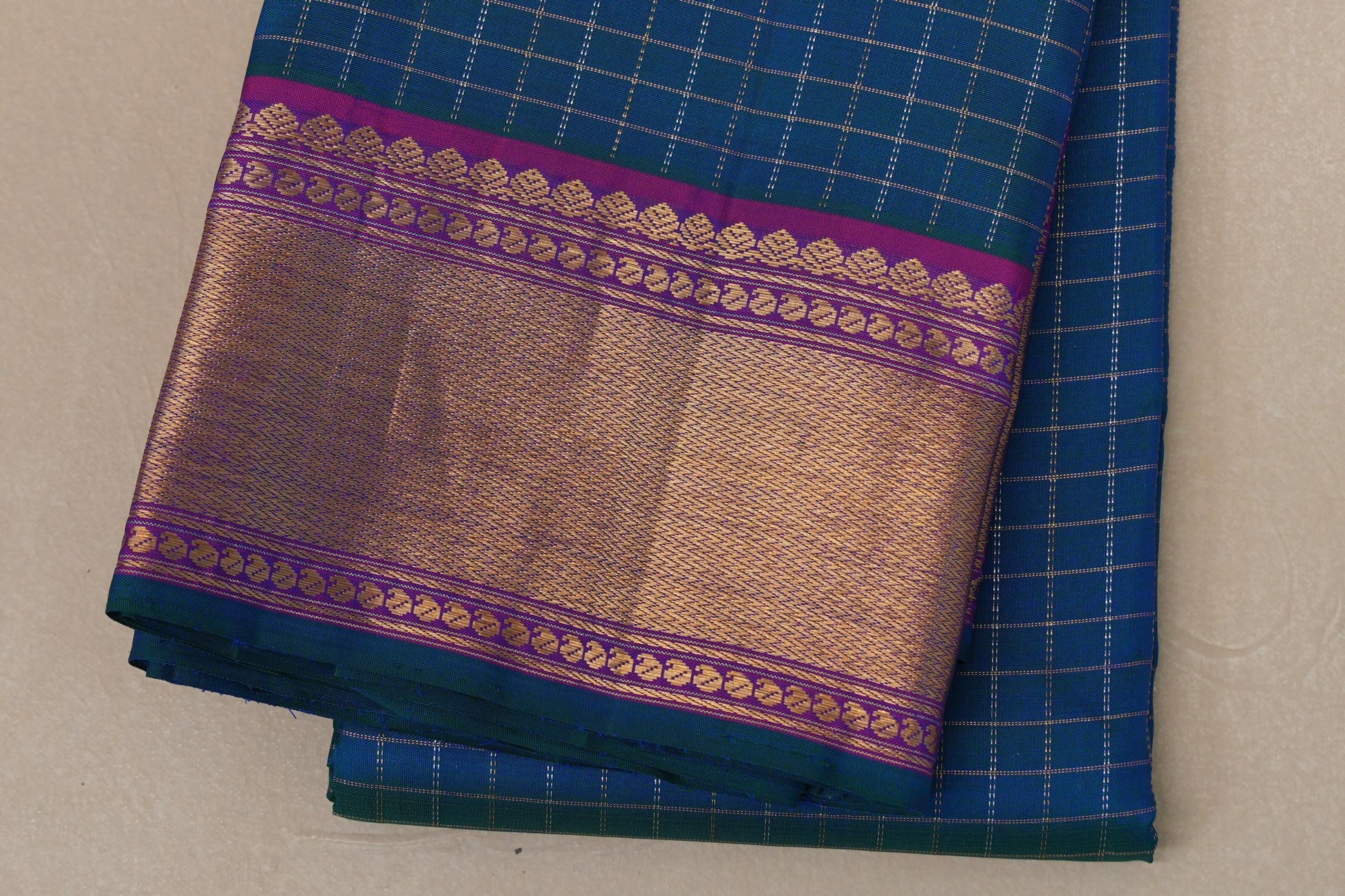 Peacock Blue Kanjivaram Silk Saree  border zoom