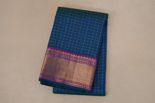 folded Peacock Blue Kanjivaram Silk Saree  