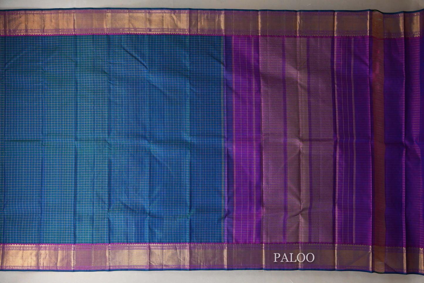 Peacock Blue Kanjivaram Silk Saree   paloo
