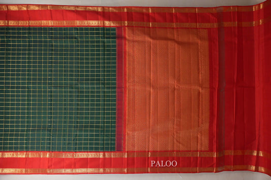 Dark Bottle Green  Kanjivaram Silk Saree  paloo