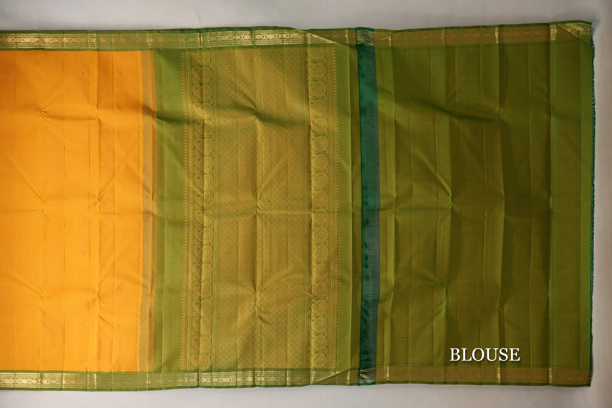 Mustard with Greenish Mustard Borders Vintage Kanjivaram Silk Saree blouse
