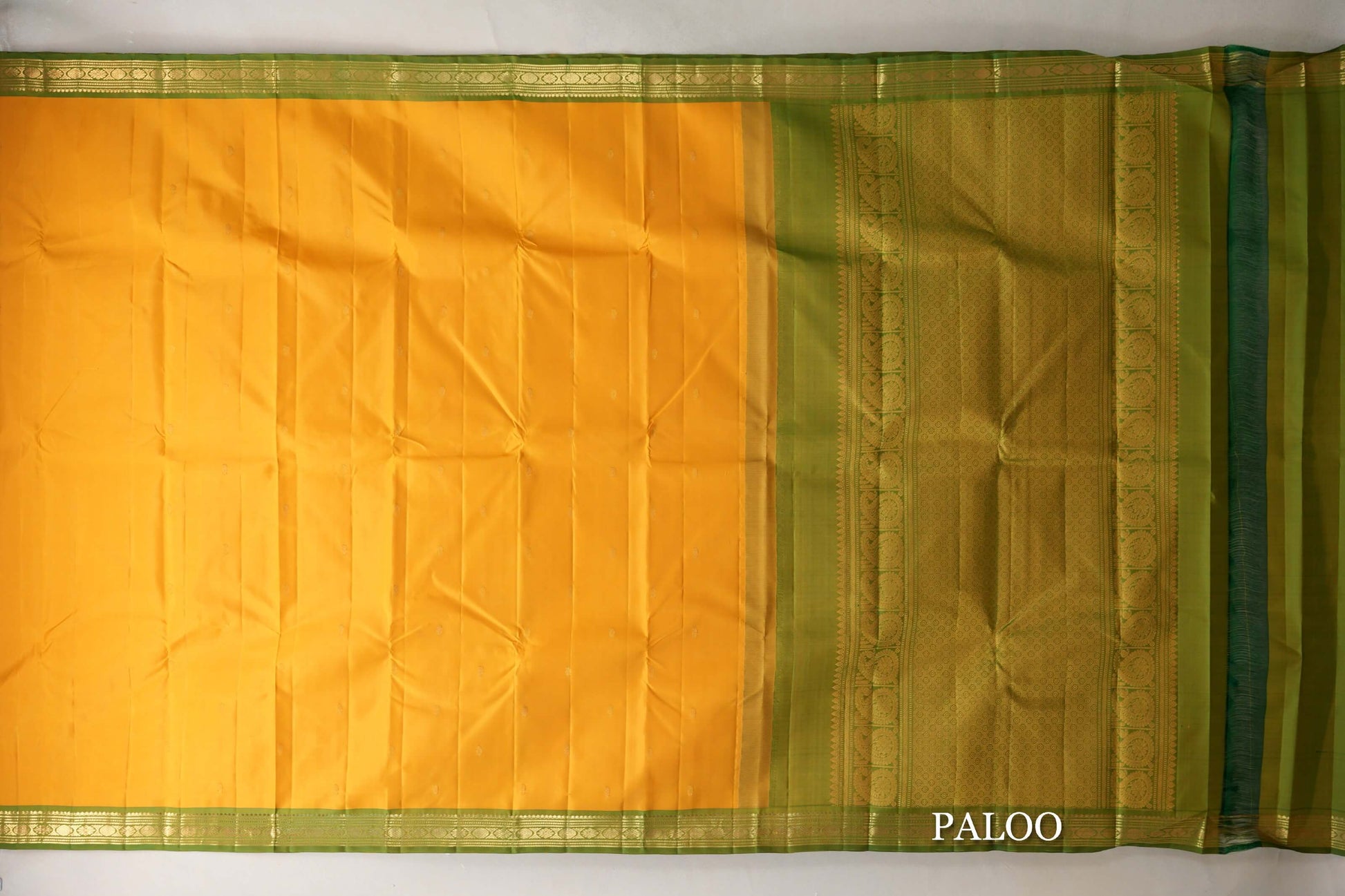 Mustard with Greenish Mustard Borders Vintage Kanjivaram Silk Saree paloo