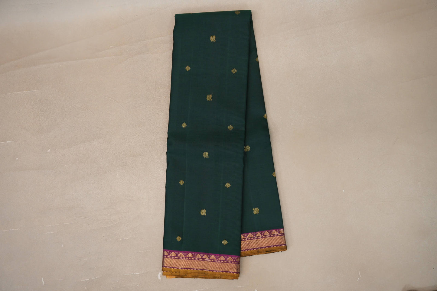 Online Dark Bottle Green with Magenta with Mustard Selvedge Borders Vintage Kanjivaram Silk Saree