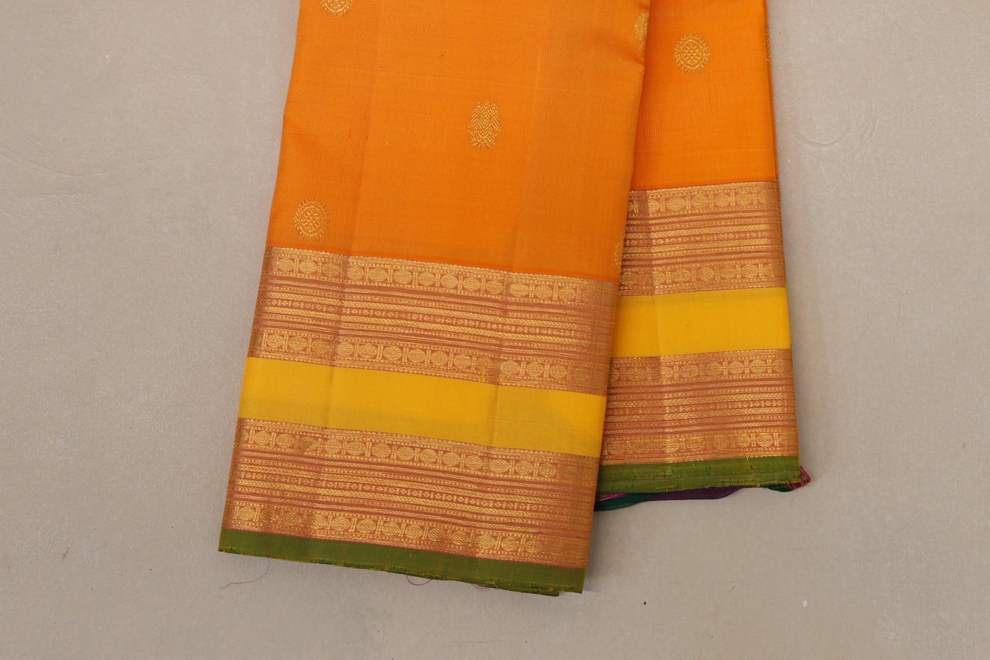 Mango Yellow Vintage Kanjivaram Silk Saree border zoom