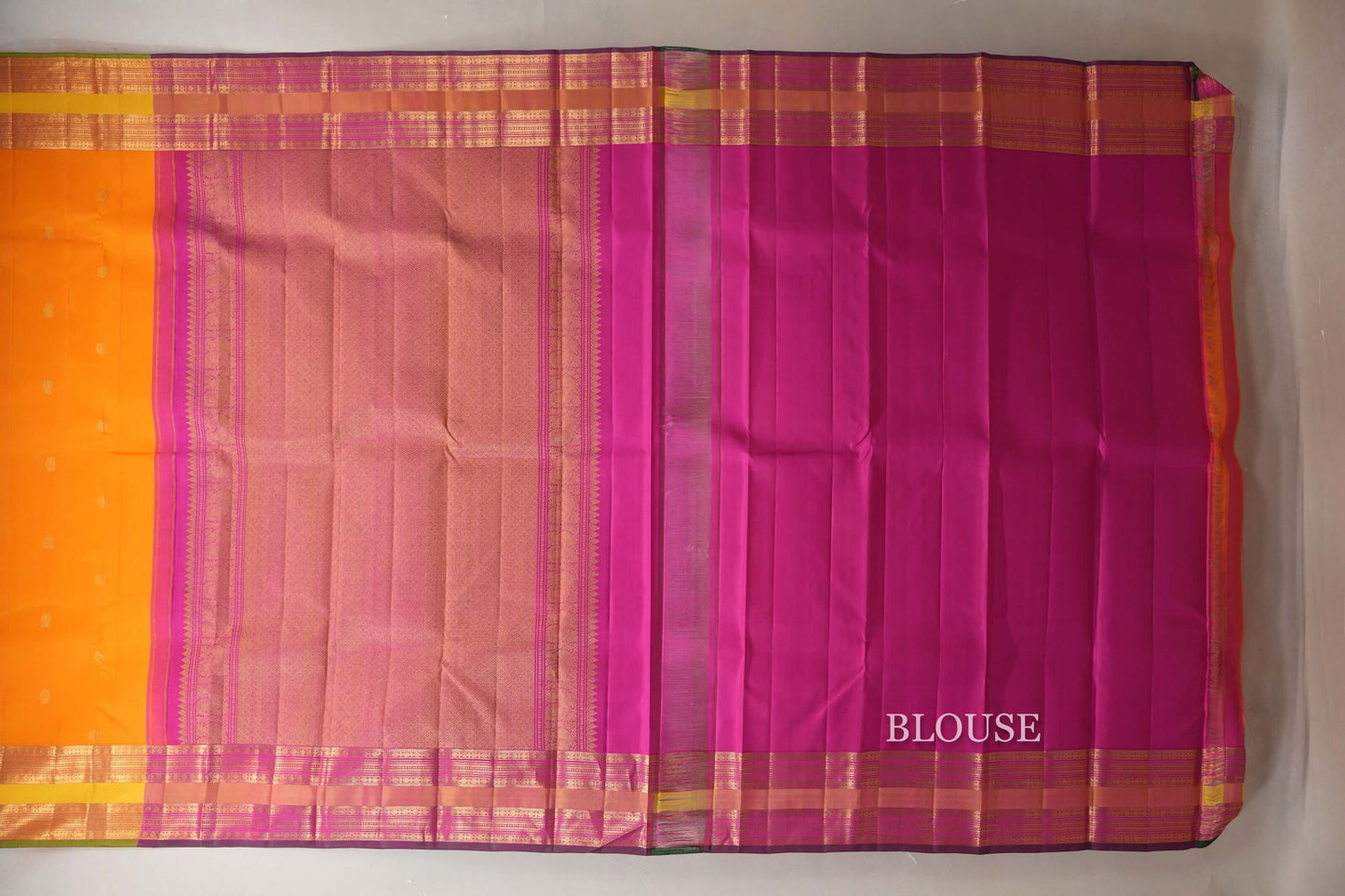 Mango Yellow Vintage Kanjivaram Silk Saree blouse