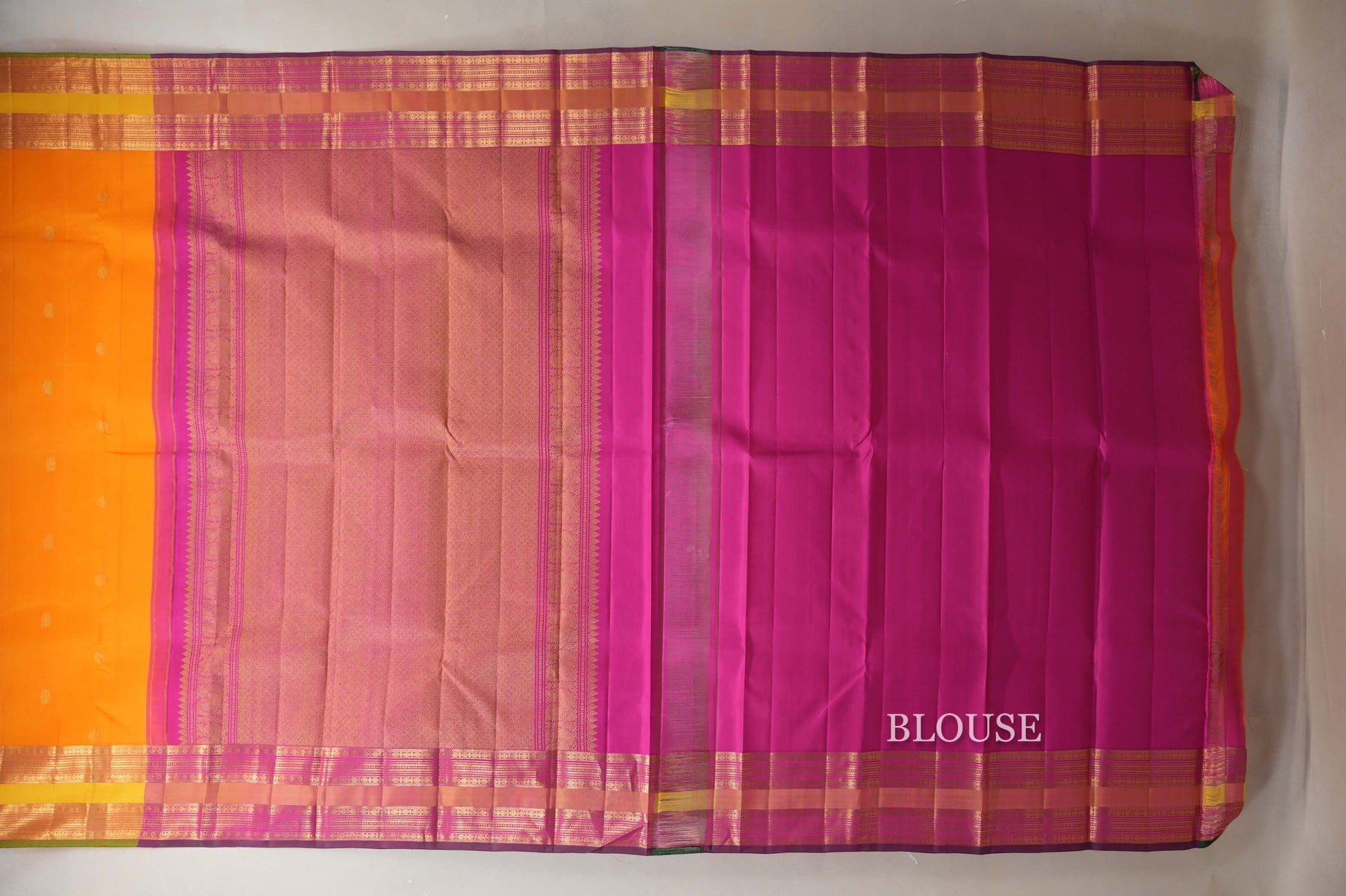 Mango Yellow Vintage Kanjivaram Silk Saree blouse