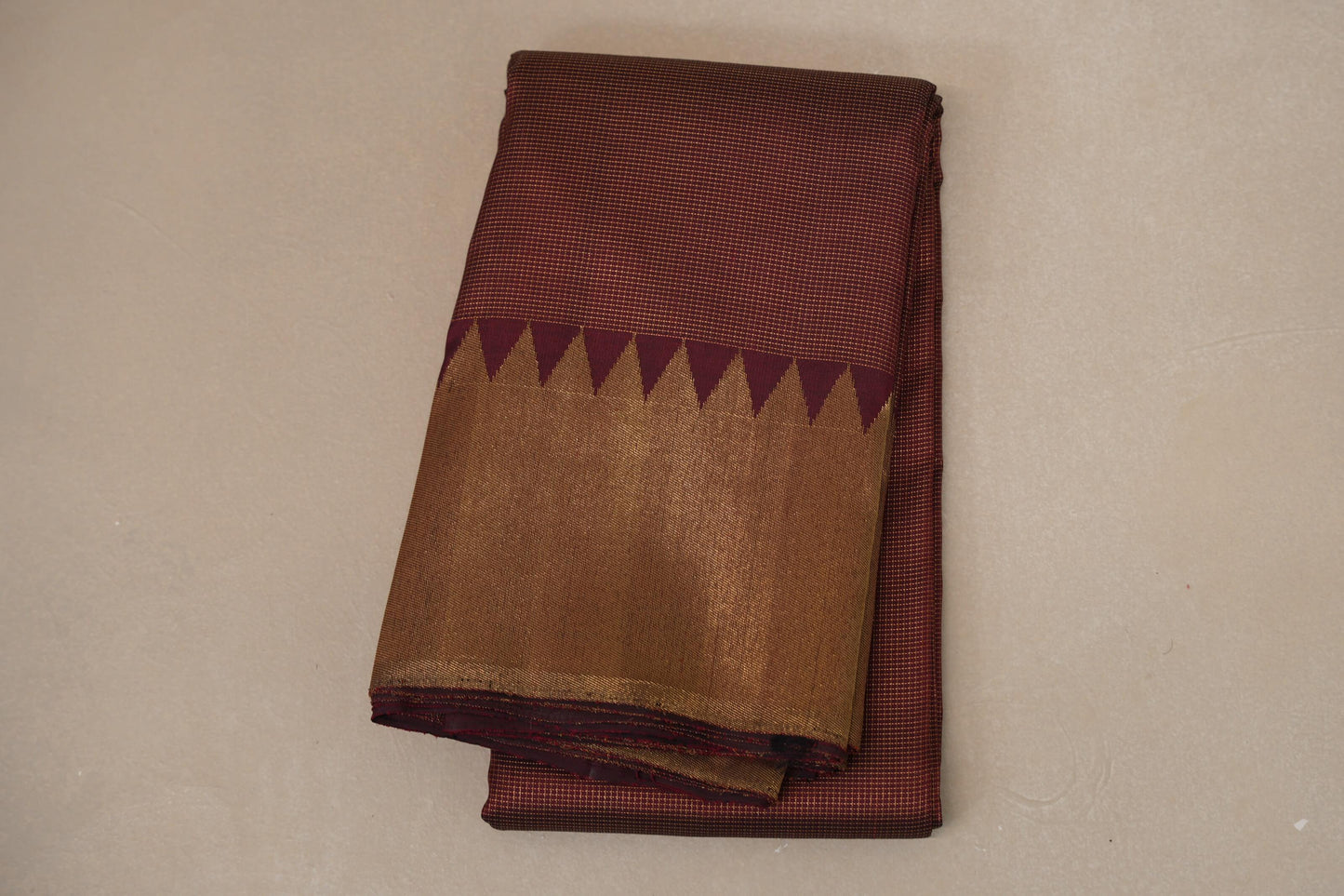 folded Deep Maroon Temple Borders Vintage Kanjivaram Silk Saree