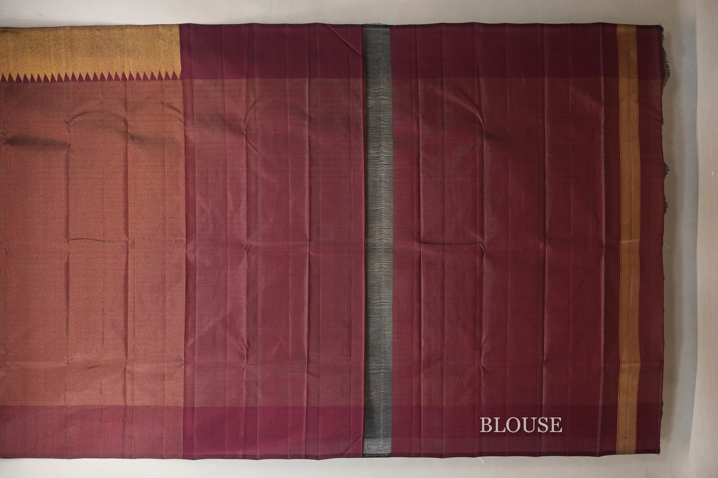 Deep Maroon Temple Borders Vintage Kanjivaram Silk Saree blouse