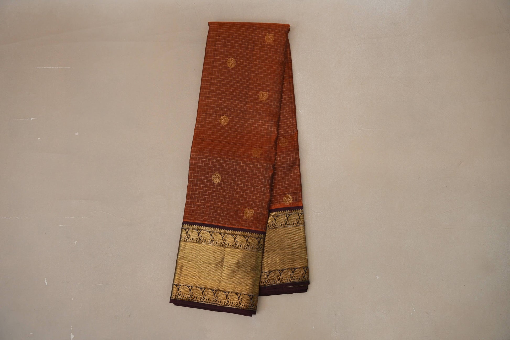 Copper Brown with Deep Wine Borders Vintage Kanjivaram Silk Saree online