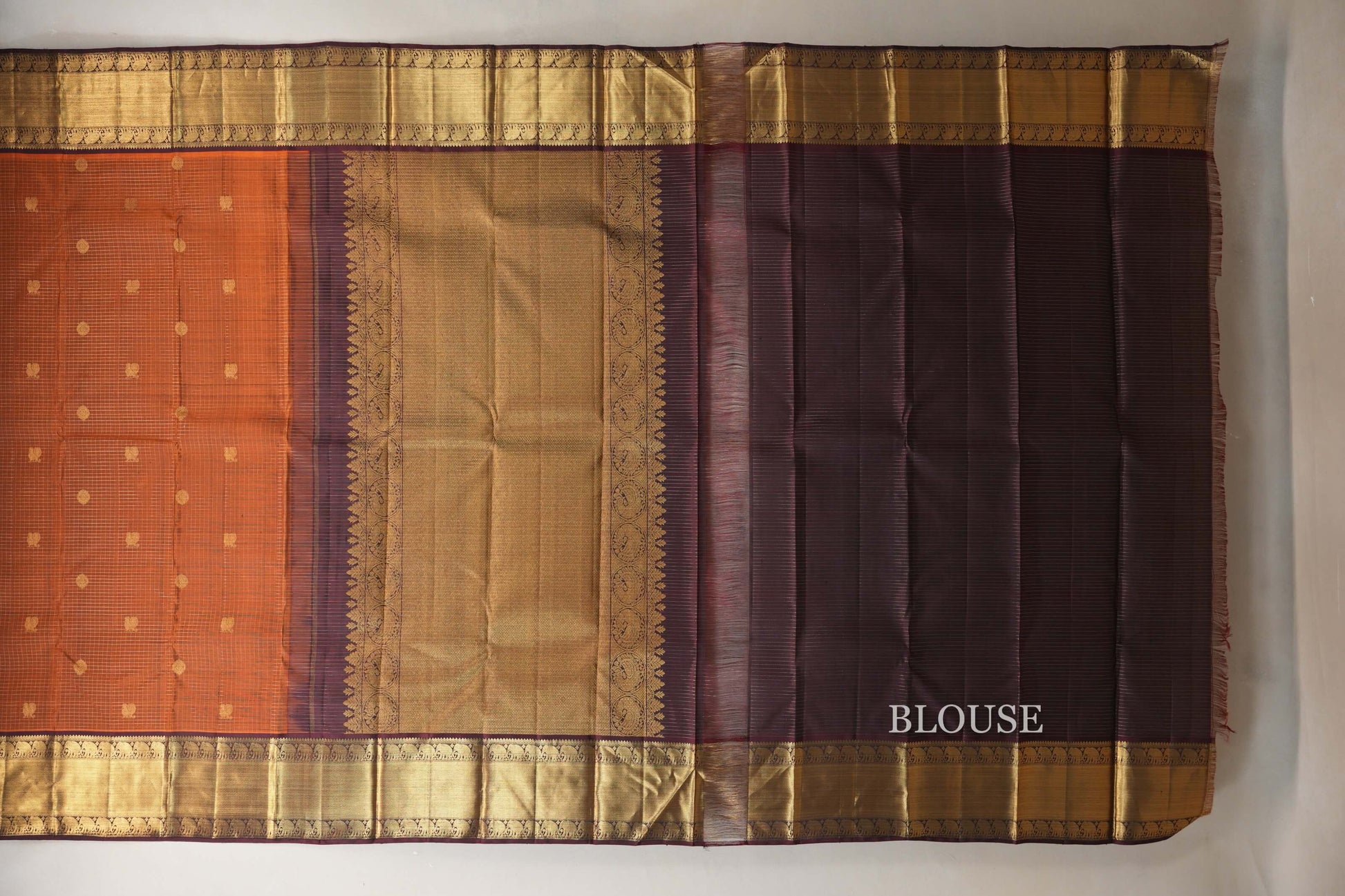 Copper Brown with Deep Wine Borders Vintage Kanjivaram Silk Saree blouse