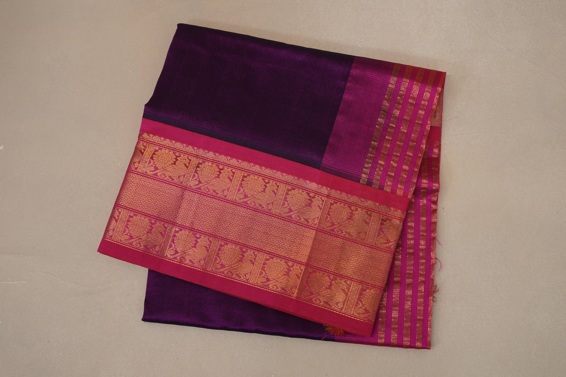 folded Dark Magenta Silk Cotton Saree