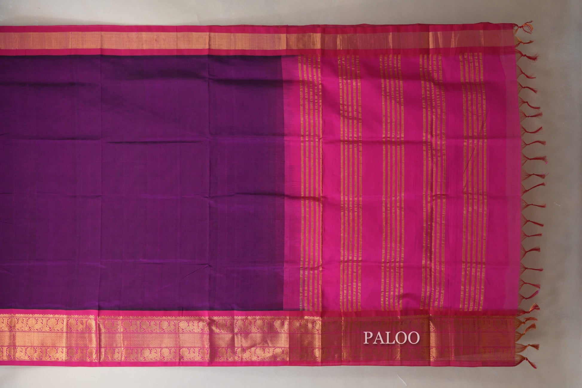 Dark Magenta Silk Cotton Saree paloo