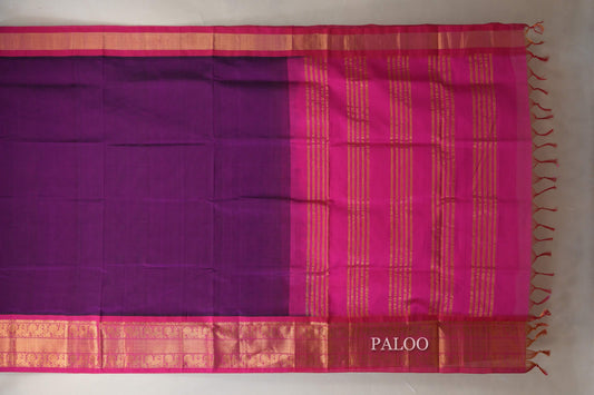 Dark Magenta Silk Cotton Saree paloo