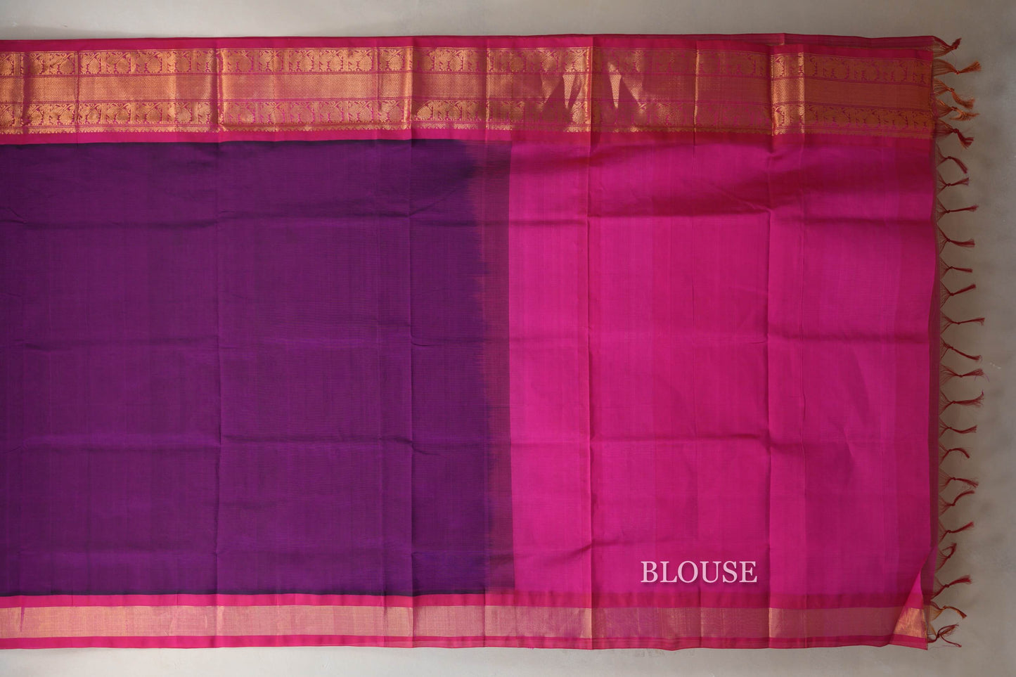 Dark Magenta Silk Cotton Saree blouse zoom
