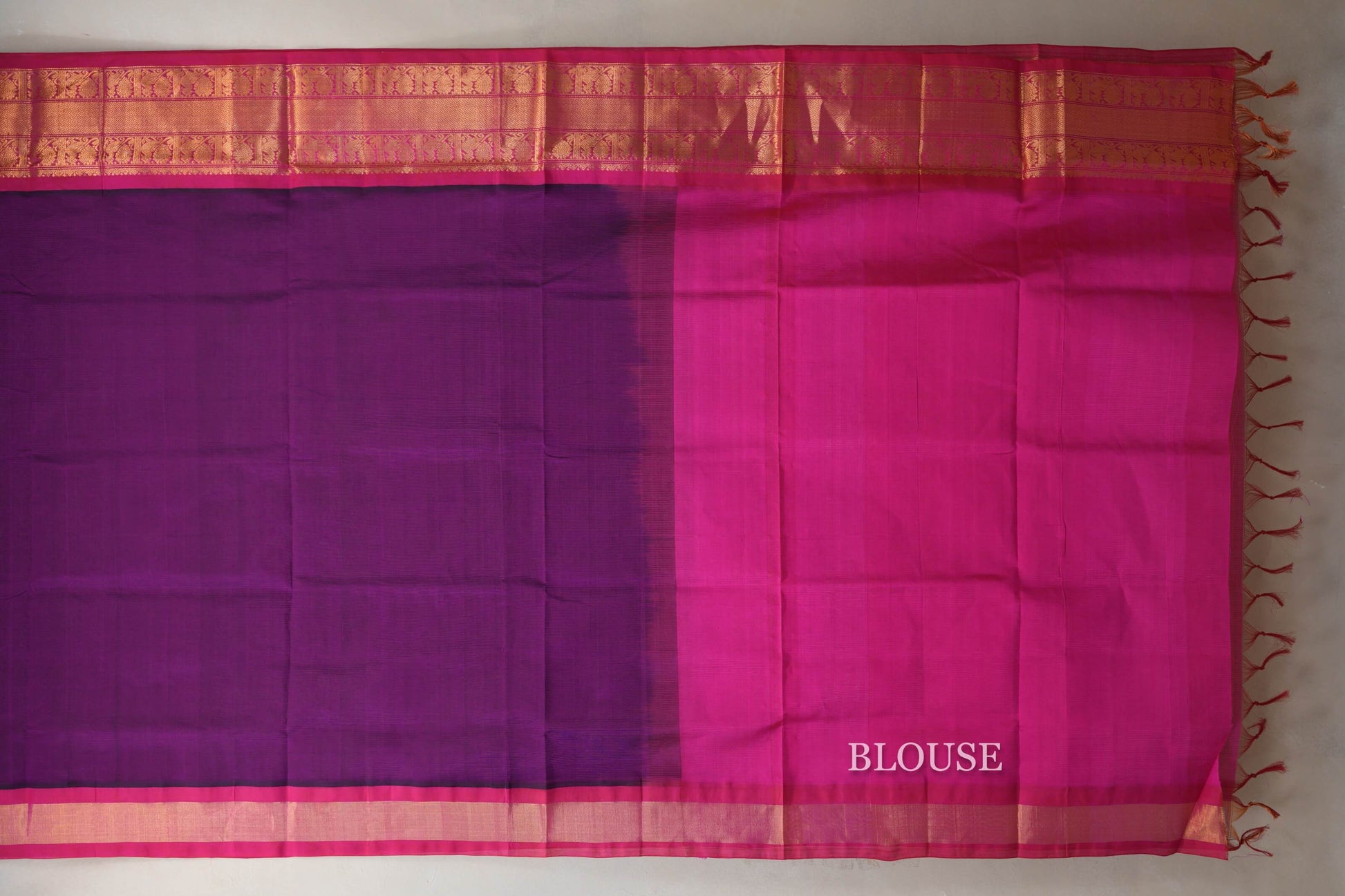 Dark Magenta Silk Cotton Saree blouse zoom