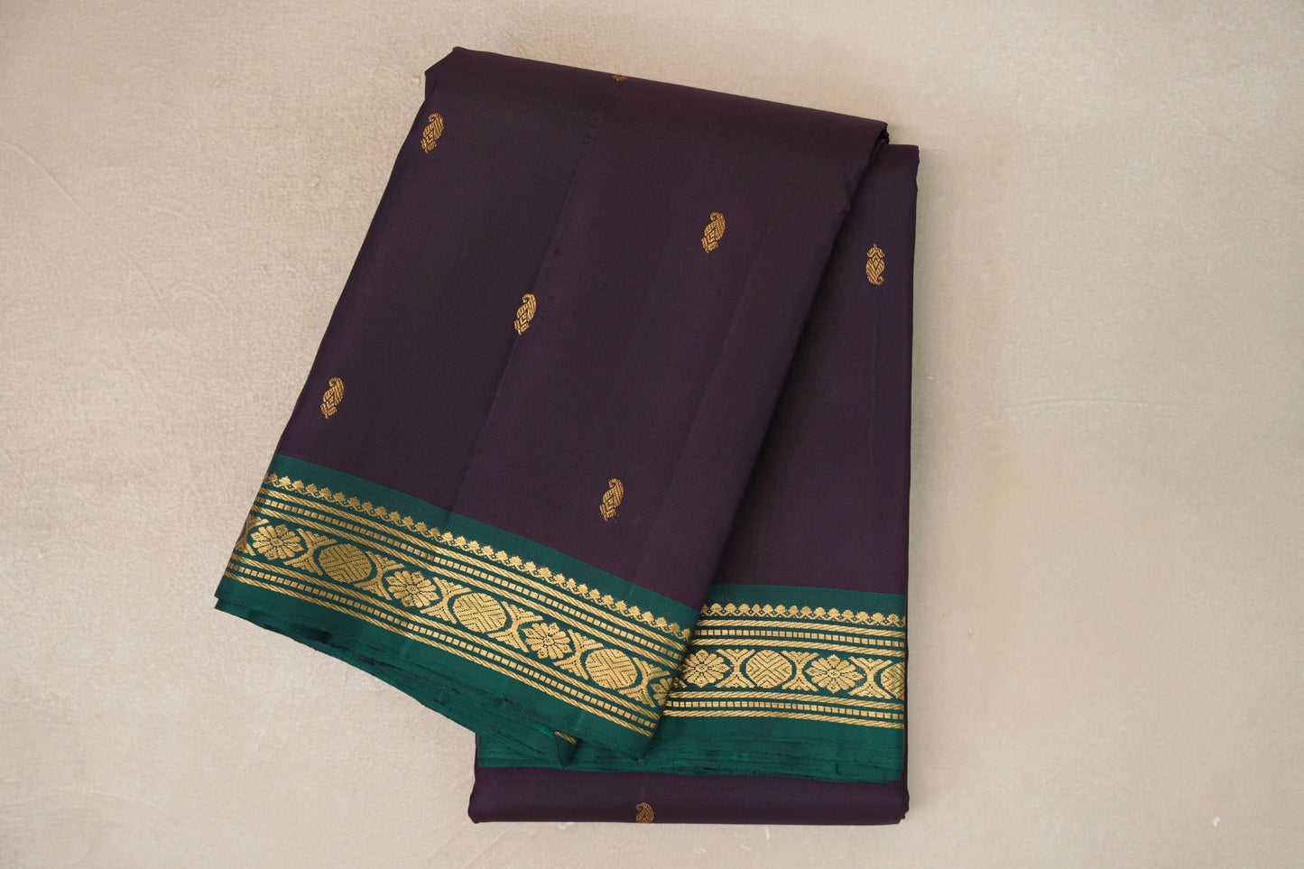 Kanchana Brown with Emerald Green Borders Vintage Kanjivaram Silk Saree