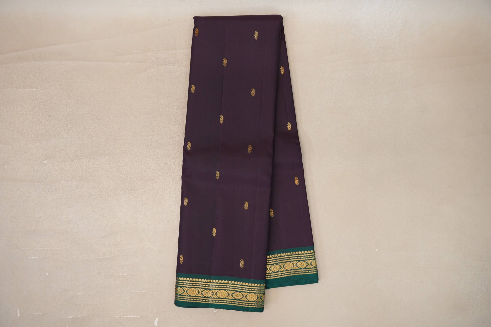 Online Kanchana Brown with Emerald Green Borders Vintage Kanjivaram Silk Saree