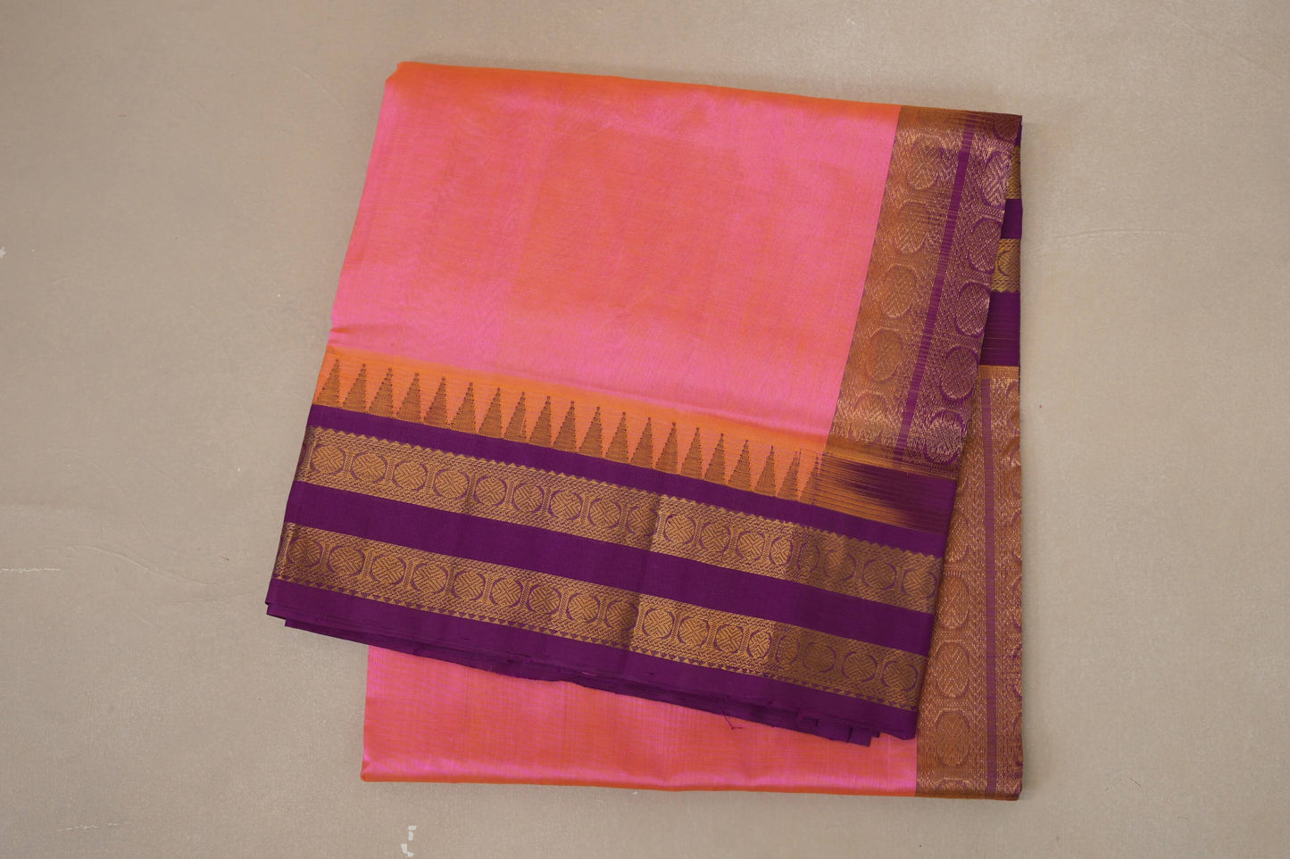folded Peach Pink Silk Cotton Saree