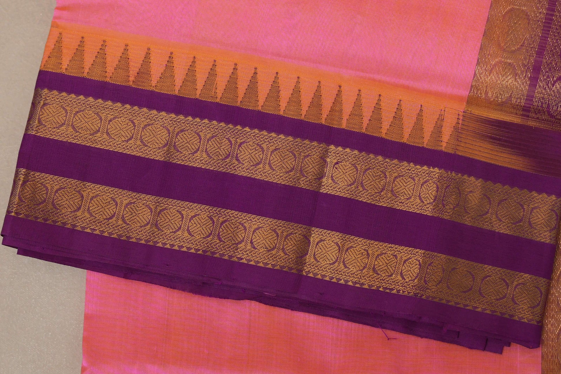 Peach Pink Silk Cotton Saree border zoom