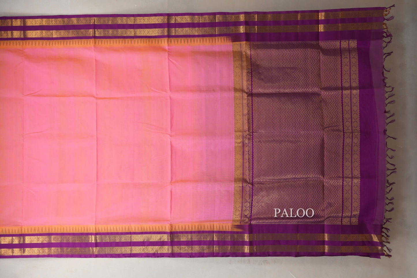 Peach Pink Silk Cotton Saree paloo