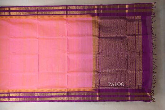 Peach Pink Silk Cotton Saree paloo
