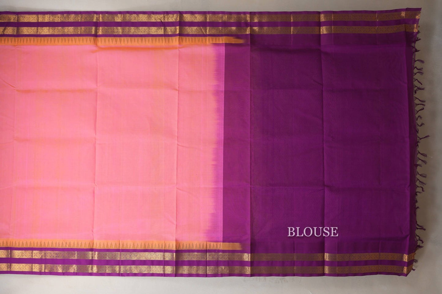 Peach Pink Silk Cotton Saree blouse