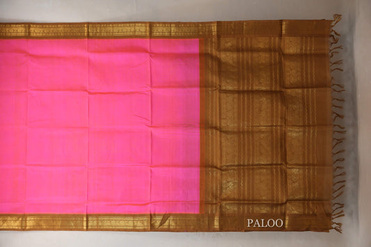 Bright Orangish Pink Silk Cotton Saree paloo