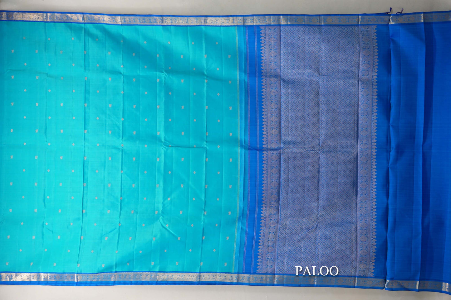 Turquoise Blue with Blue Borders Vintage Kanjivaram Silk Saree paloo