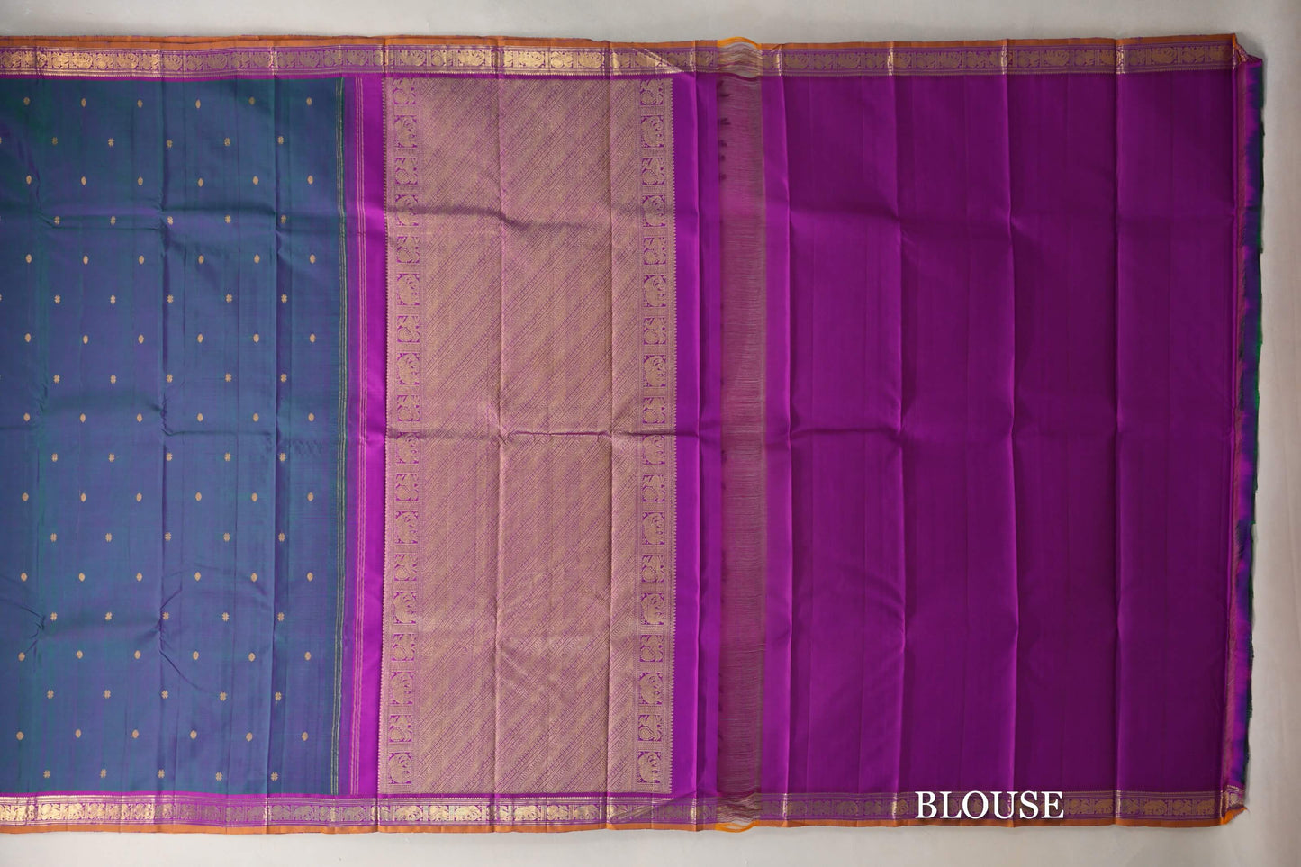 Green and Pink Dual Tone Vintage Kanjivaram Silk Saree blouse