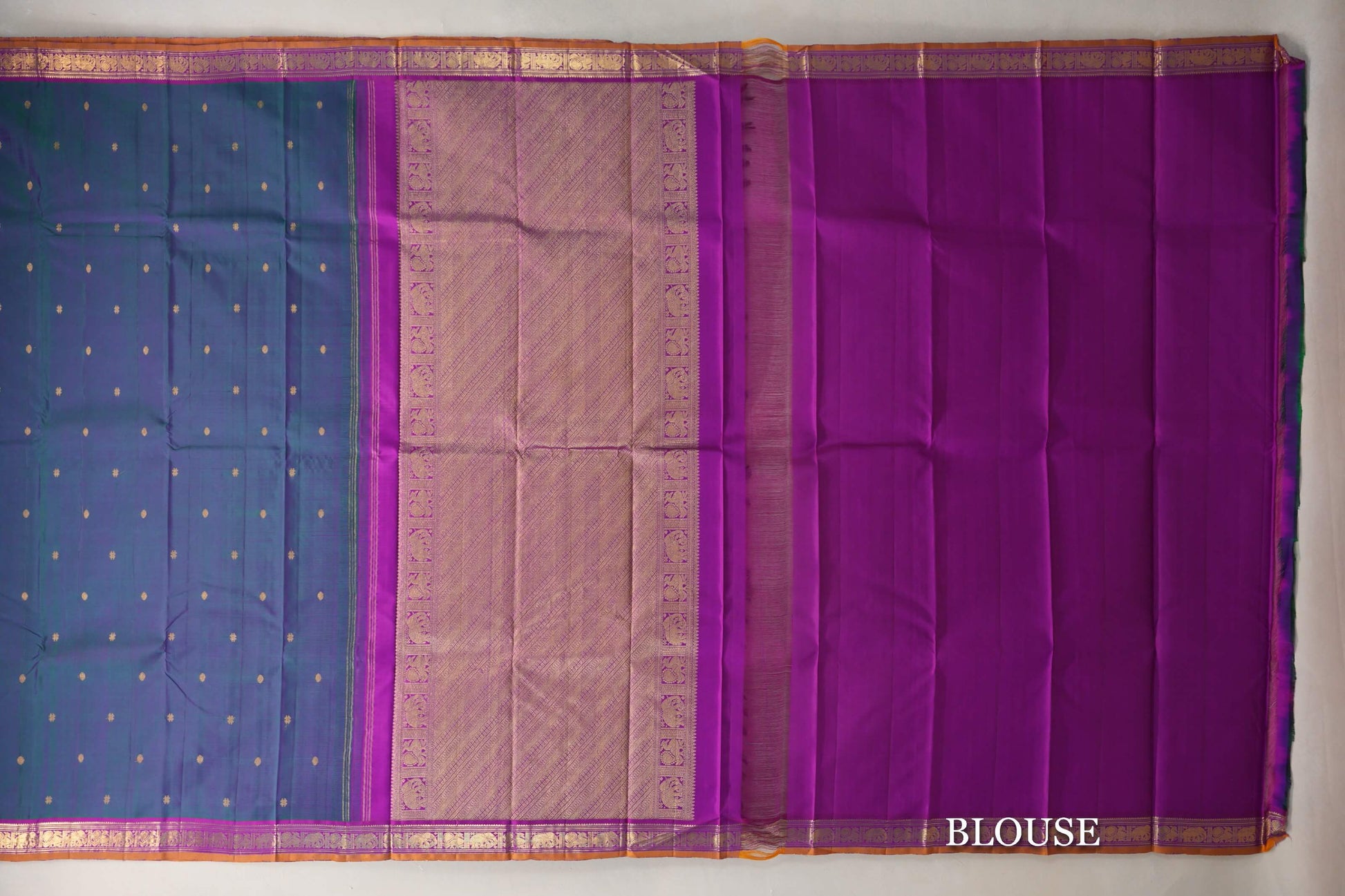 Green and Pink Dual Tone Vintage Kanjivaram Silk Saree blouse