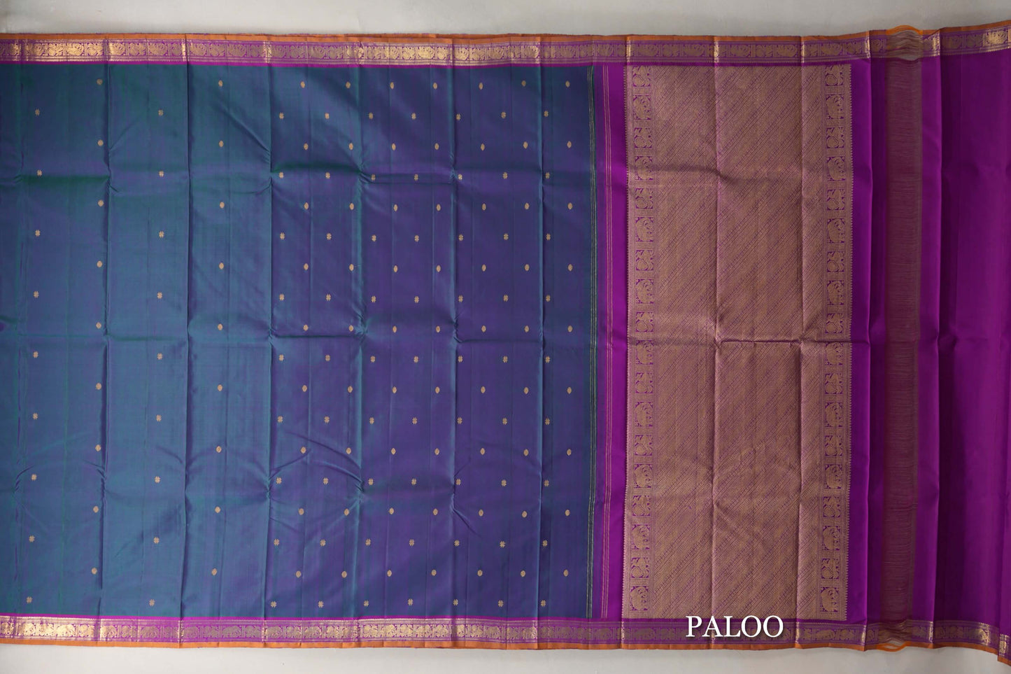 Green and Pink Dual Tone Vintage Kanjivaram Silk Saree paloo