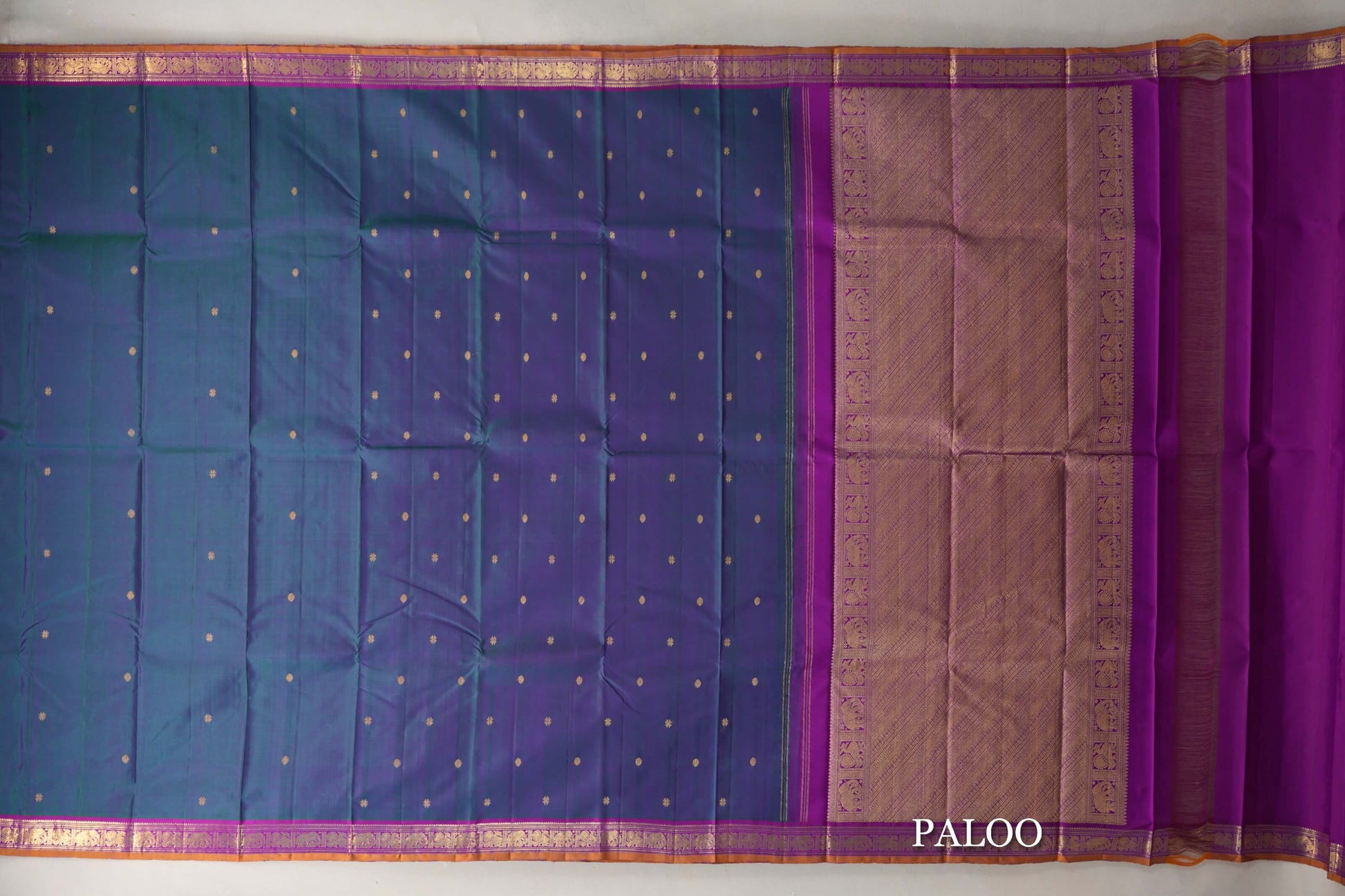 Green and Pink Dual Tone Vintage Kanjivaram Silk Saree paloo