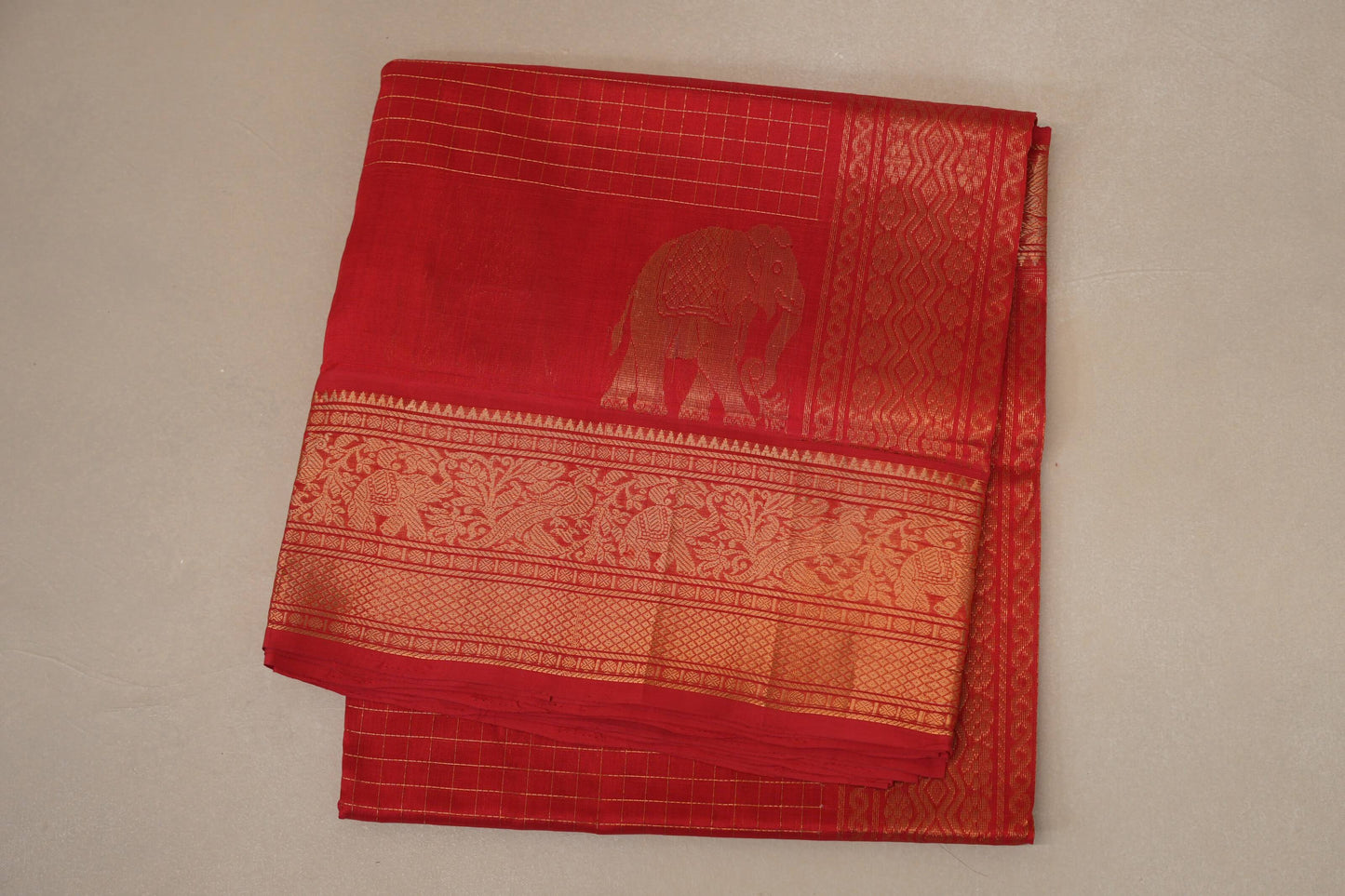folded Red Silk Cotton Saree