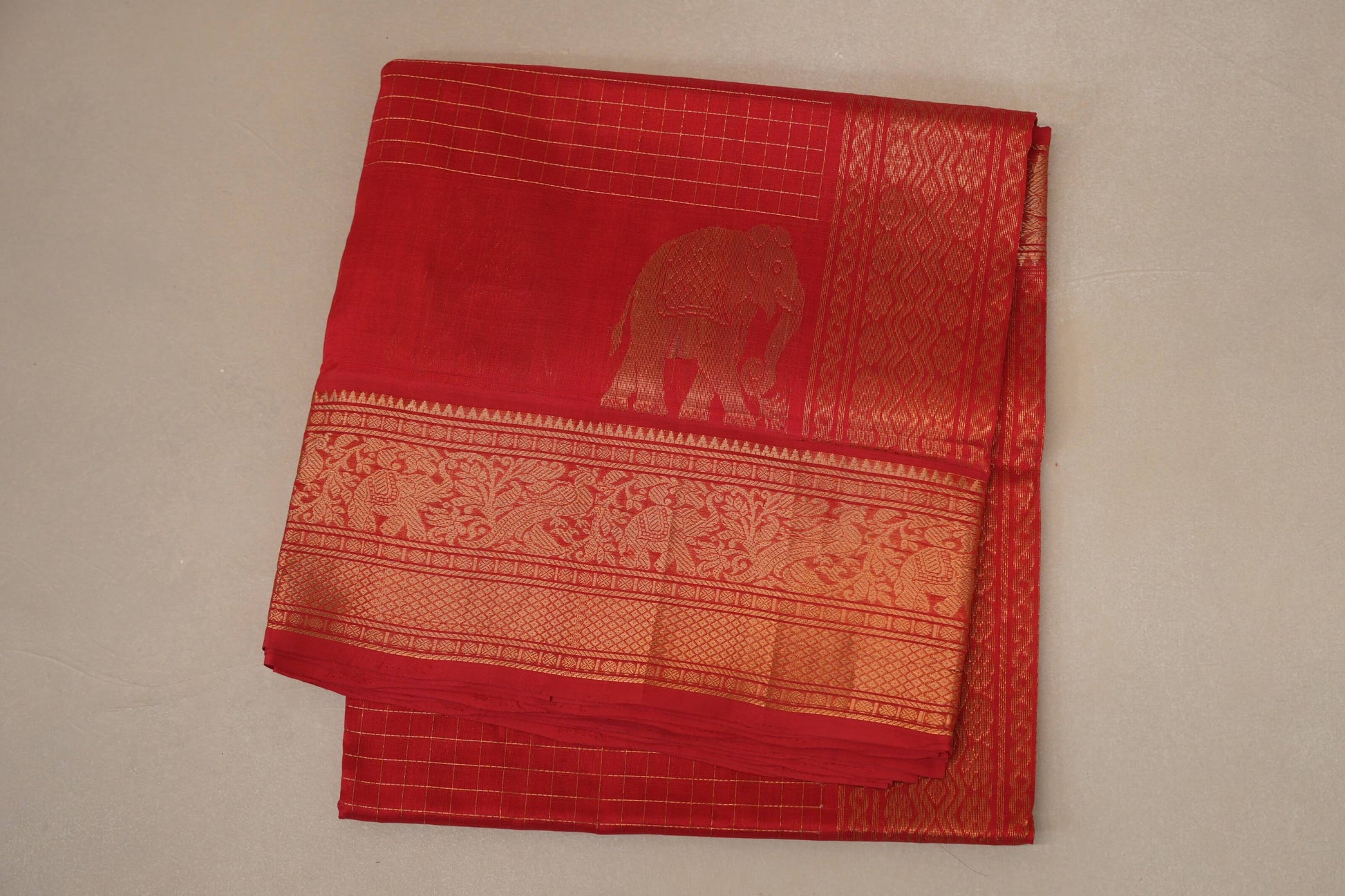 folded Red Silk Cotton Saree