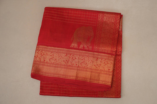 folded Red Silk Cotton Saree