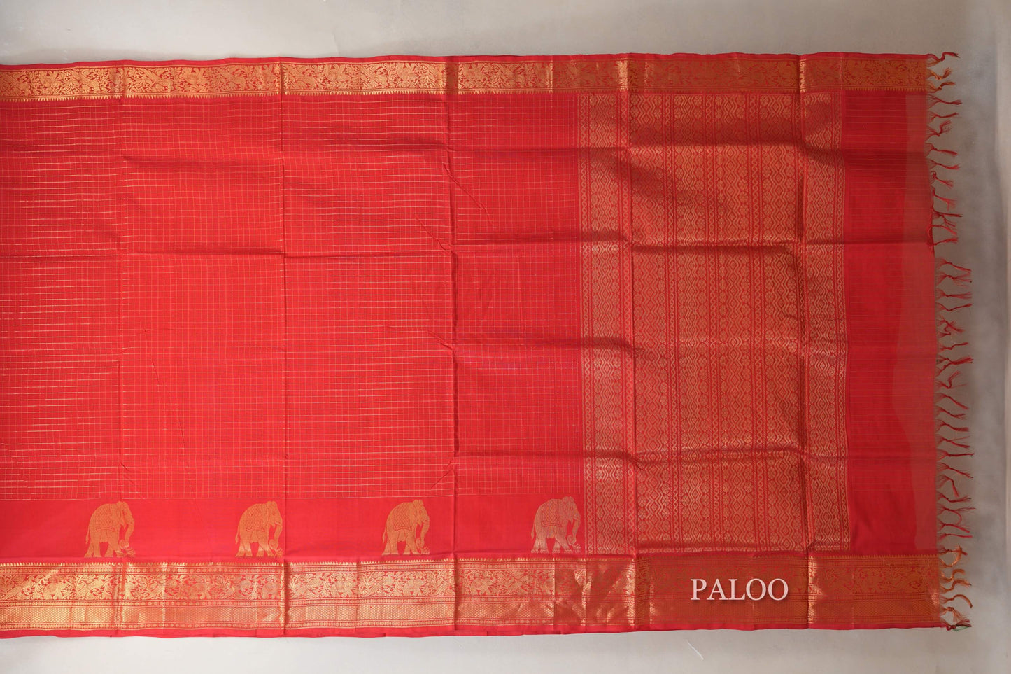Red Silk Cotton Saree paloo