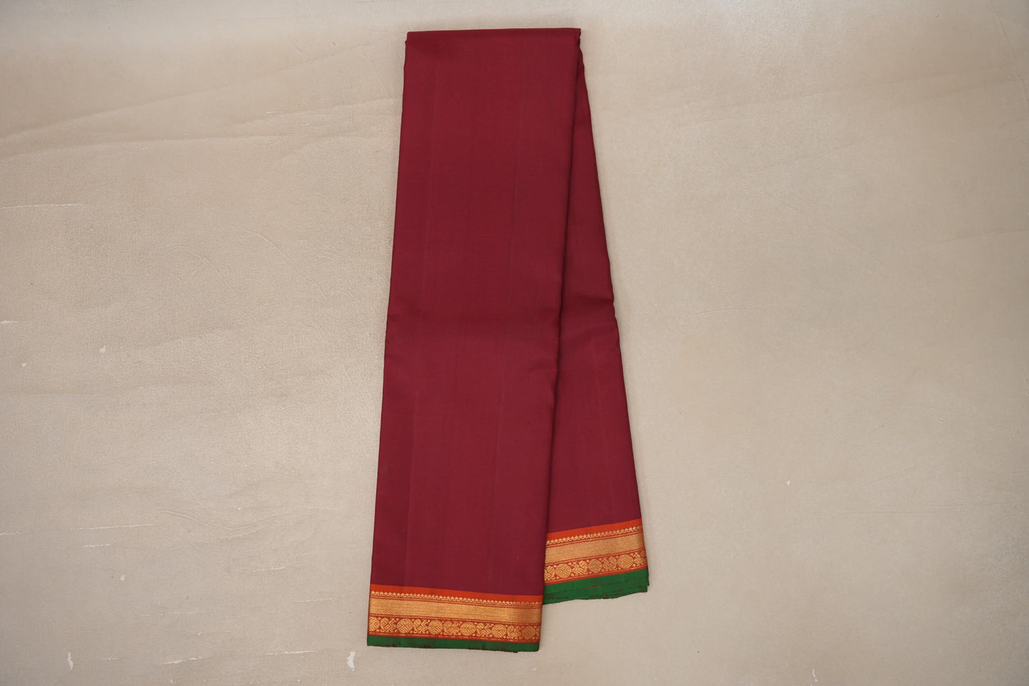 Online Maroon with Orange with Green Selvedge Borders Vintage Kanjivaram Silk Saree