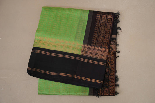 Bright Parrot Green Silk Cotton Saree folded
