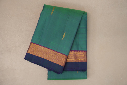 Light Green with Deep Magenta and Peacock Green Borders Vintage Kanjivaram Silk Saree