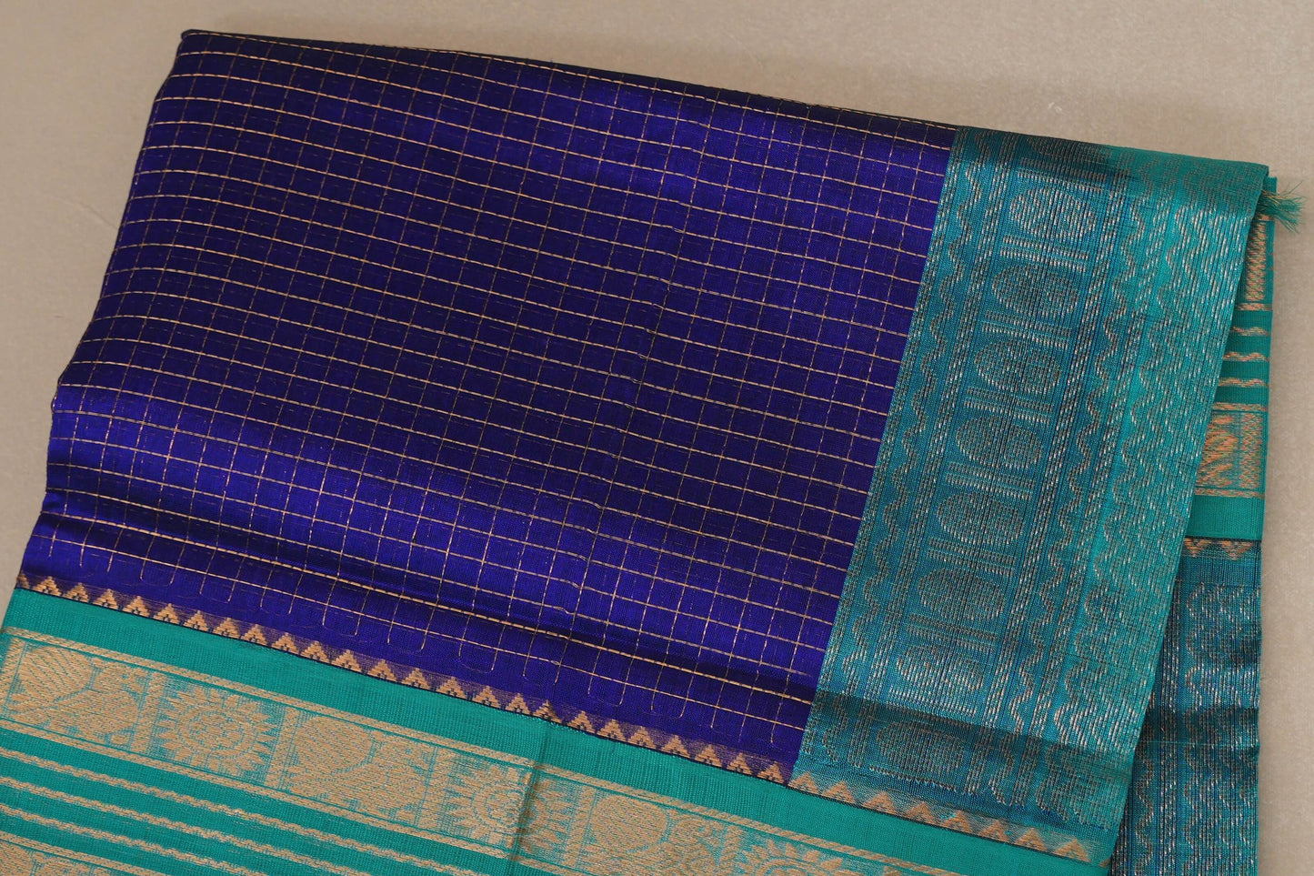 Royal Blue with Rama Blue Borders Silk Cotton Saree body zoom