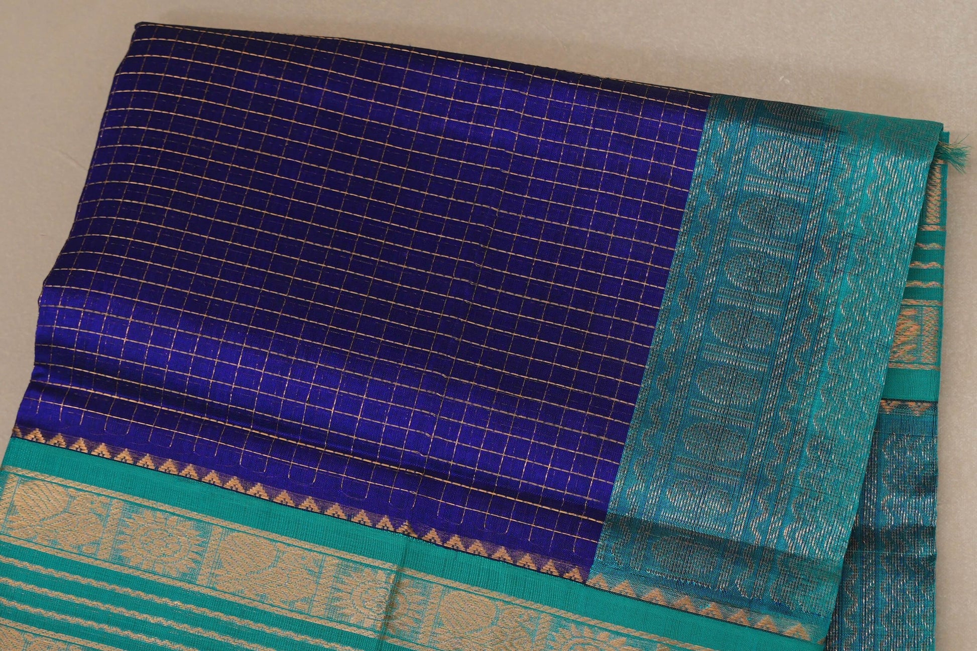 Royal Blue with Rama Blue Borders Silk Cotton Saree body zoom