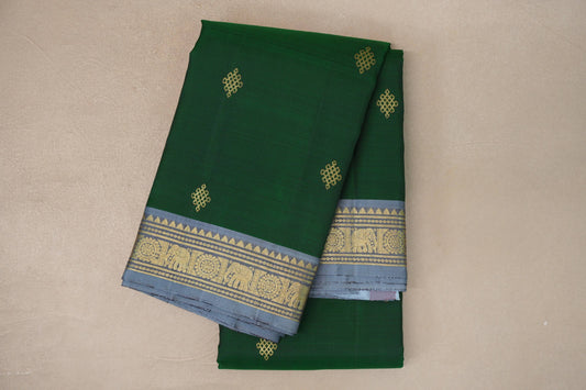 Dark Green with Grey Borders Vintage Kanjivaram Silk Saree
