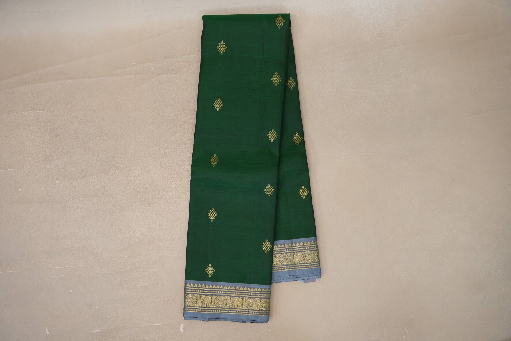 Online Dark Green with Grey Borders Vintage Kanjivaram Silk Saree