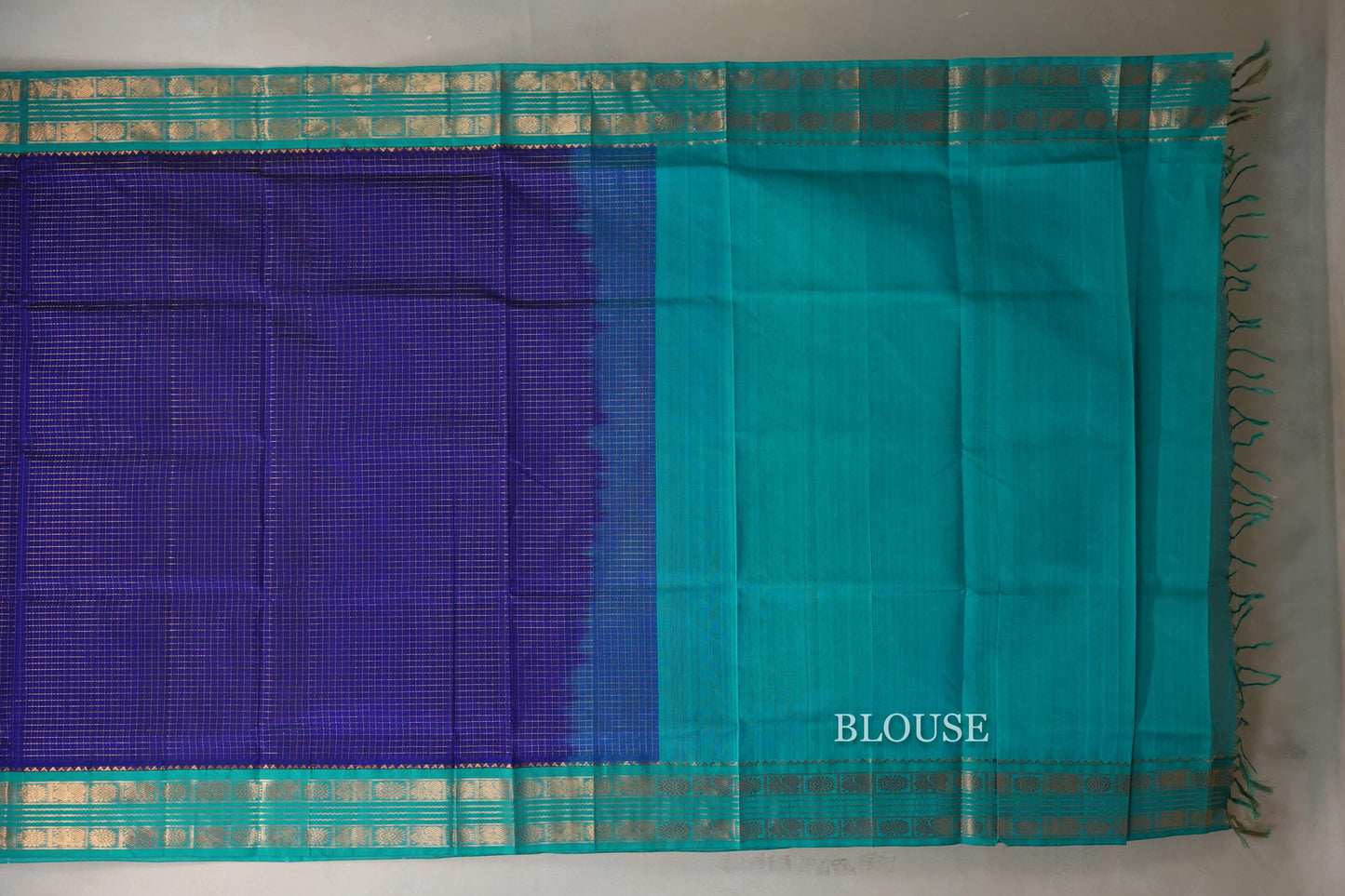 Royal Blue with Rama Blue Borders Silk Cotton Saree blouse