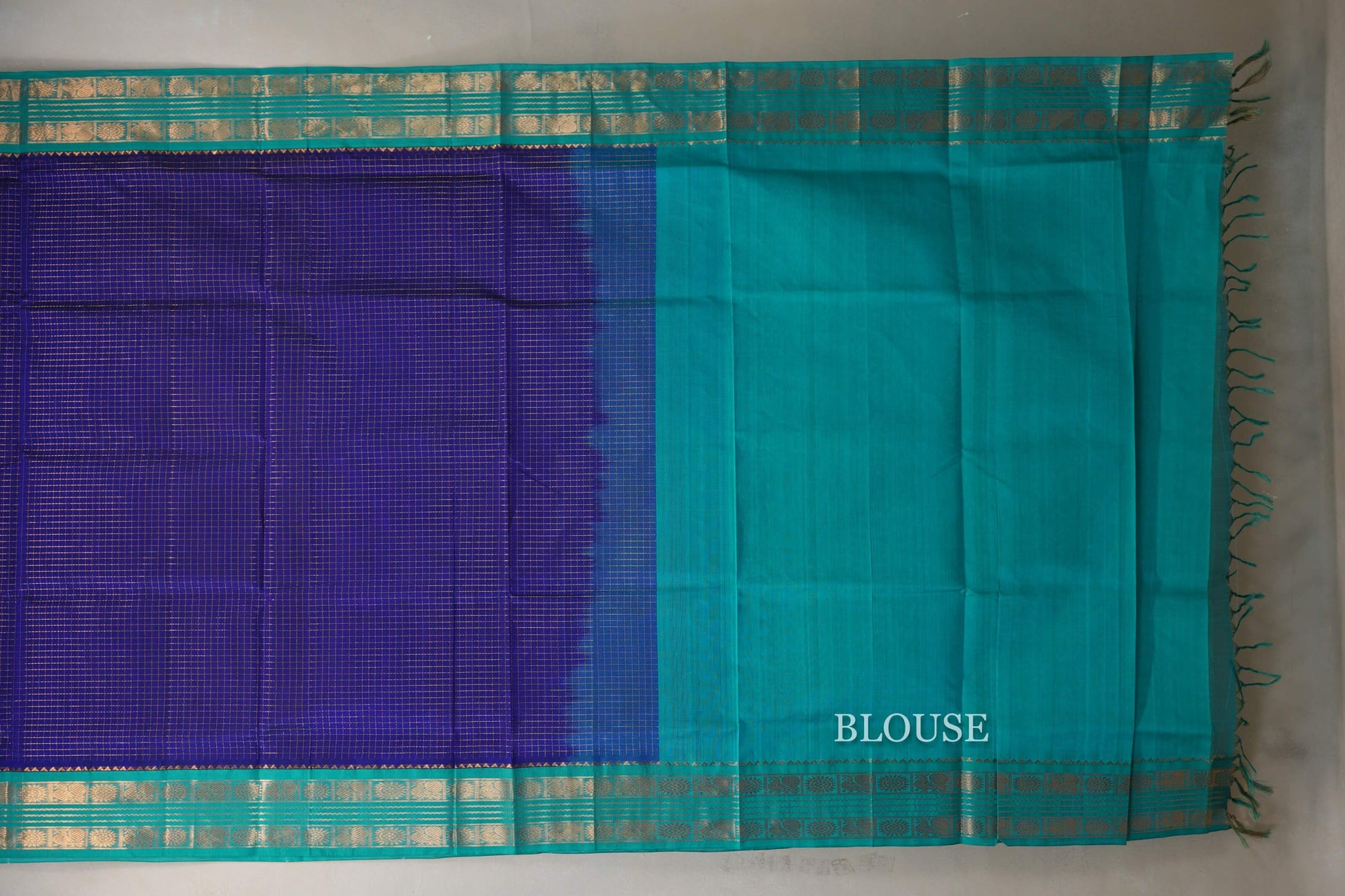 Royal Blue with Rama Blue Borders Silk Cotton Saree blouse
